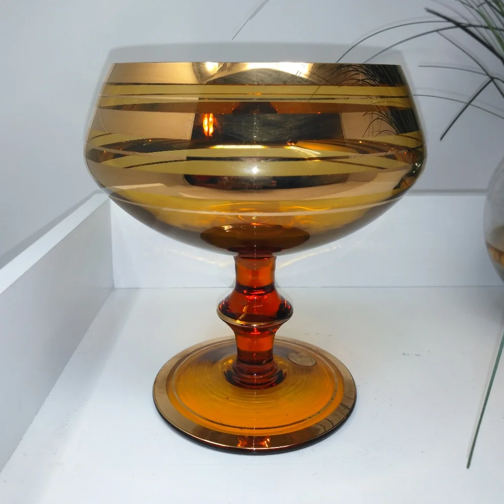 Amber Glass w/ Gold Tone Compote